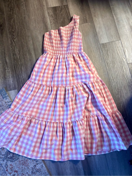 Dresses & Skirts - Pink Gingham One-Shoulder Tiered Dress